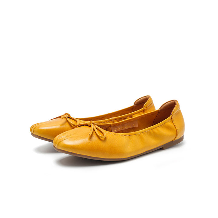 Ballerines en cuir souple faites main pour femmes en noir/jaune/blanc