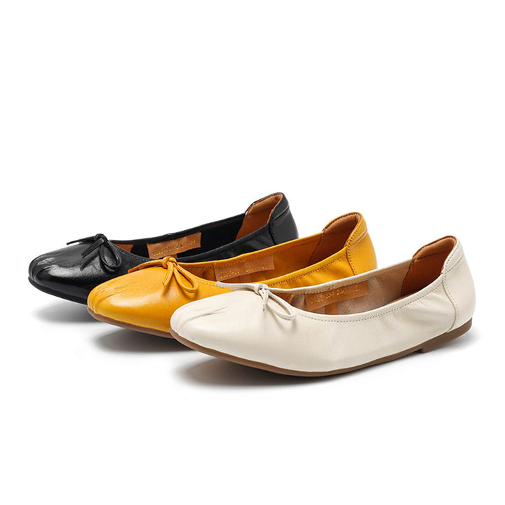 Ballerines en cuir souple faites main pour femmes en noir/jaune/blanc
