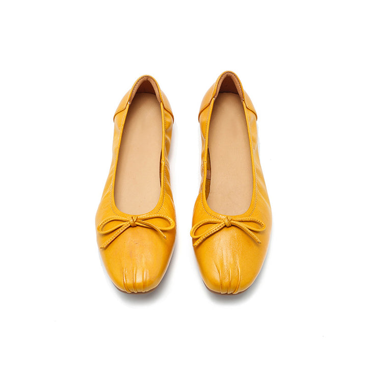 Ballerines en cuir souple faites main pour femmes en noir/jaune/blanc