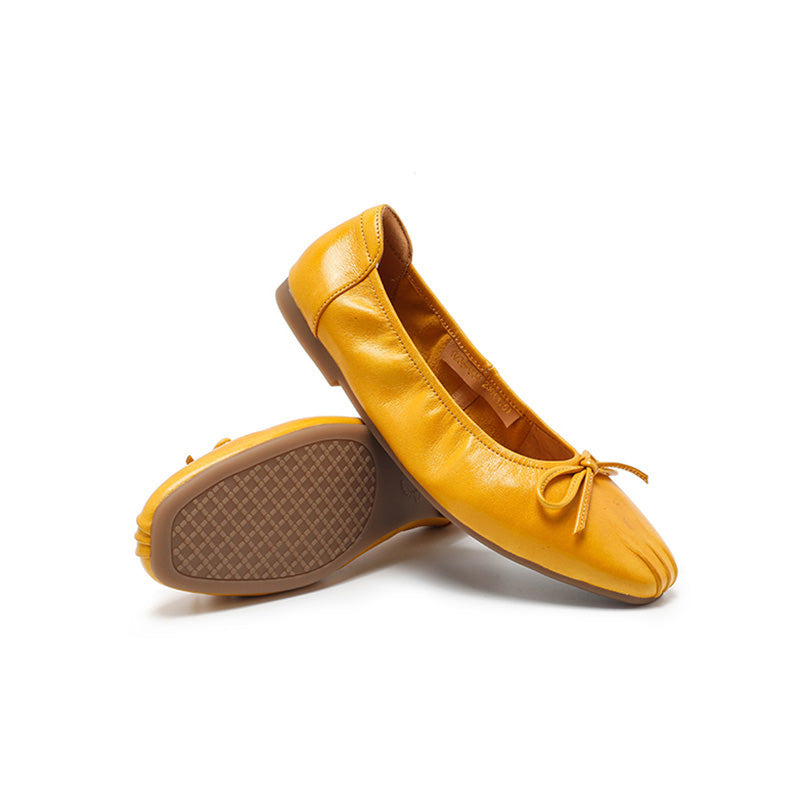 Ballerines en cuir souple faites main pour femmes en noir/jaune/blanc