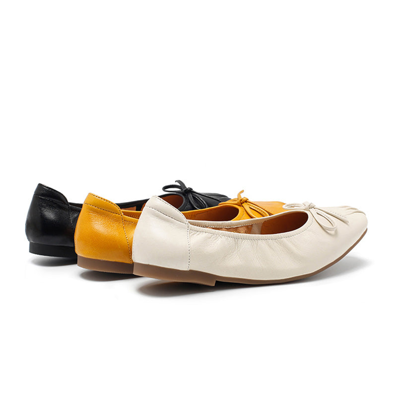 Ballerines en cuir souple faites main pour femmes en noir/jaune/blanc