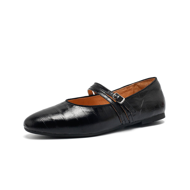 Ballerines Mary Jane en cuir texturé pour femmes, à double sangle en or/noir/marron