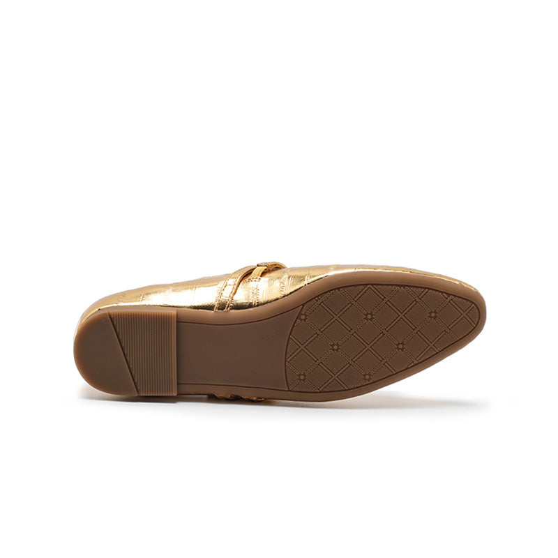 Ballerines Mary Jane en cuir texturé pour femmes, à double sangle en or/noir/marron