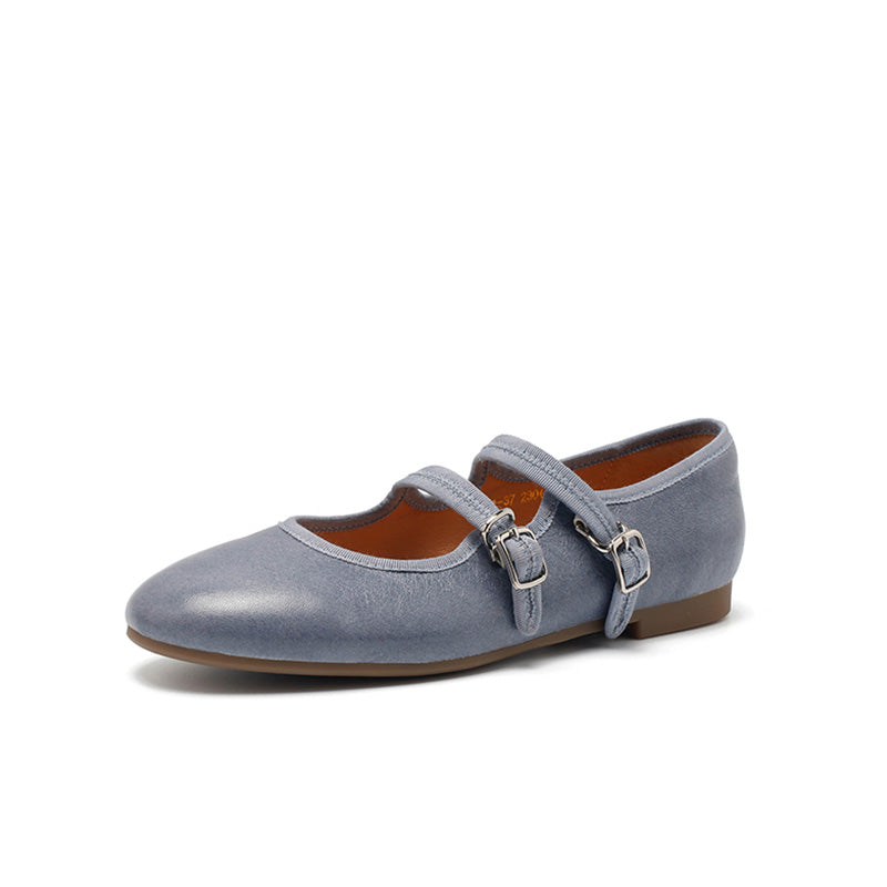 Ballerines Mary Jane en peau de mouton faites à la main pour femmes en champagne/noir/bleu/jaune
