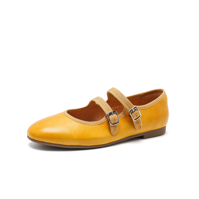 Ballerines Mary Jane en peau de mouton faites à la main pour femmes en champagne/noir/bleu/jaune
