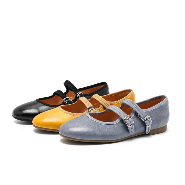 Ballerines Mary Jane en peau de mouton faites à la main pour femmes en champagne/noir/bleu/jaune