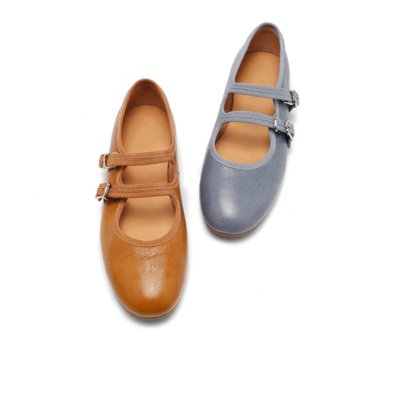 Ballerines Mary Jane en peau de mouton faites à la main pour femmes en champagne/noir/bleu/jaune