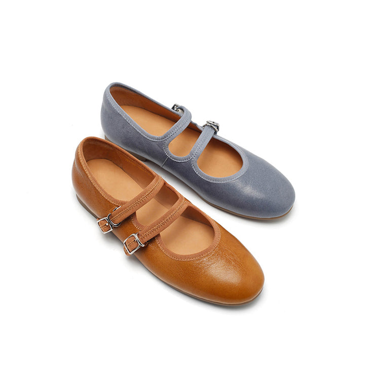 Ballerines Mary Jane en peau de mouton faites à la main pour femmes en champagne/noir/bleu/jaune