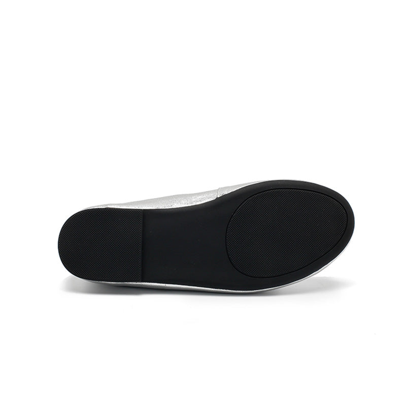 Ballerines en cuir de vache souple faites à la main avec lien en ruban en argent/noir/bronze