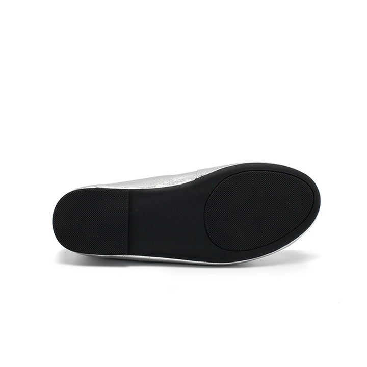 Ballerines en cuir de vache souple faites à la main avec lien en ruban en argent/noir/bronze