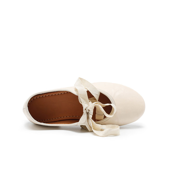 Ballerines en cuir souple faites à la main avec nœud en ruban en beige/noir/café