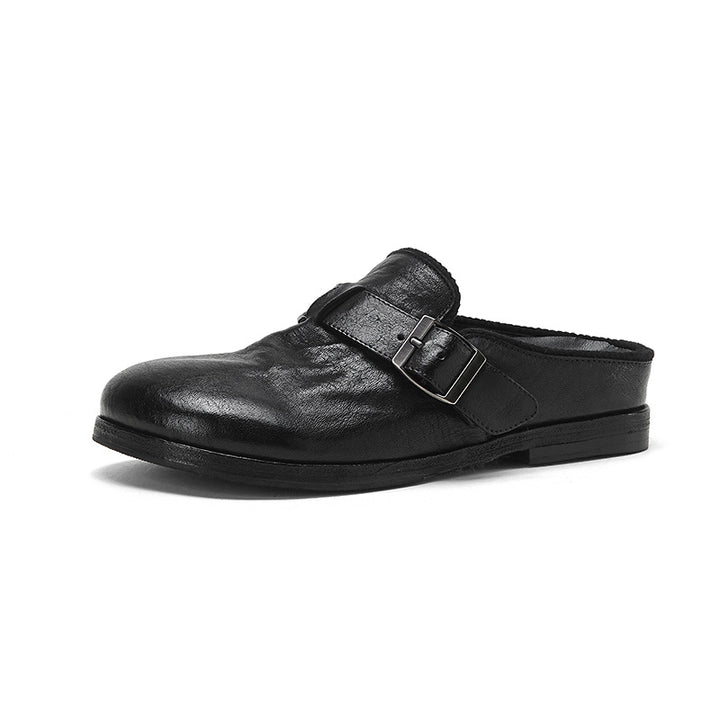 Mules en cuir de cheval lavé faites à la main pour femmes en marron/noir