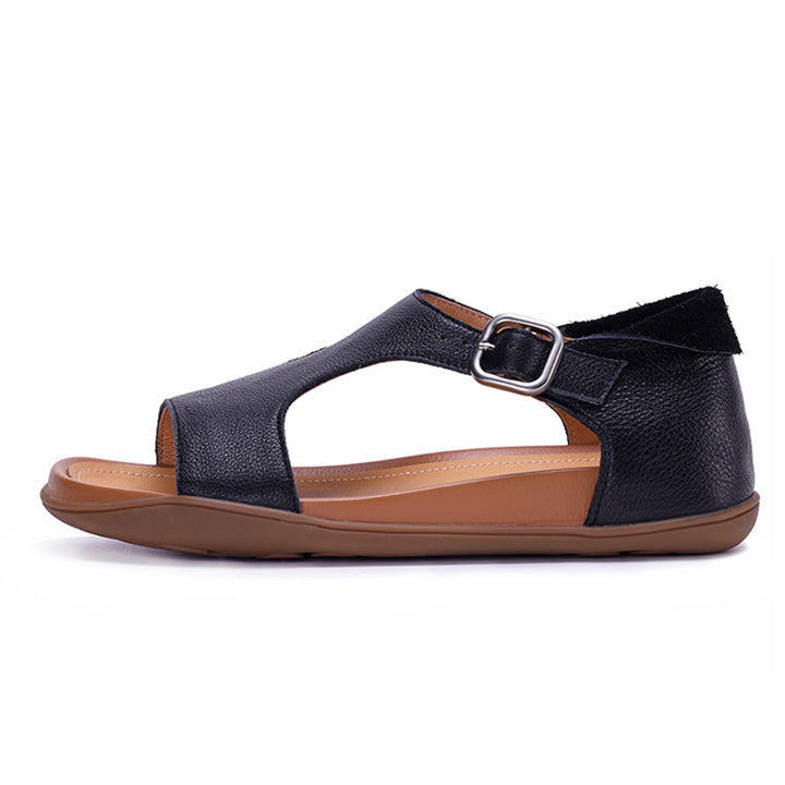 Sandales en cuir ouvertes pour femmes avec boucle plates décontractées pour l&