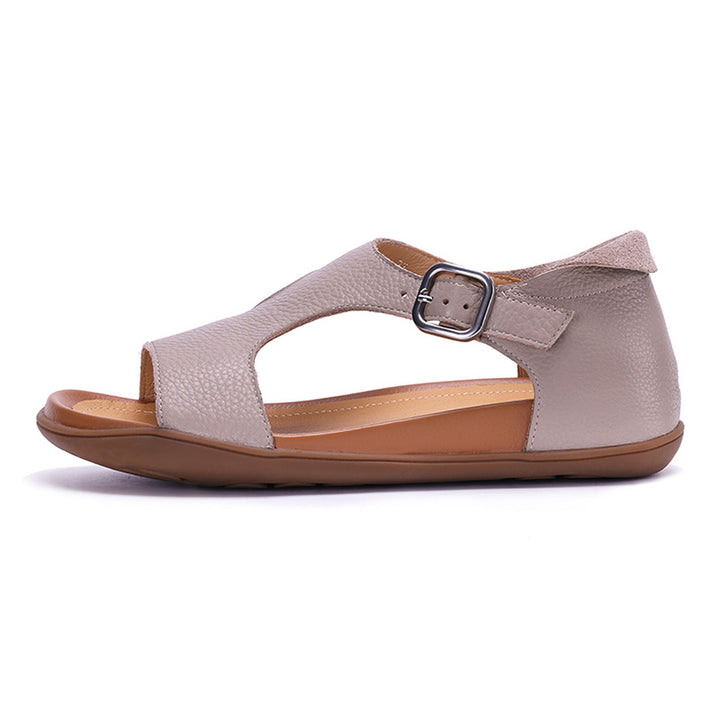 Sandales en cuir ouvertes pour femmes avec boucle plates décontractées pour l&