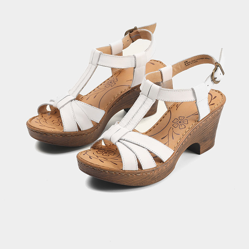 Sandales à talon compensé T-Strap vintage faites à la main pour femmes en beige/marron/or