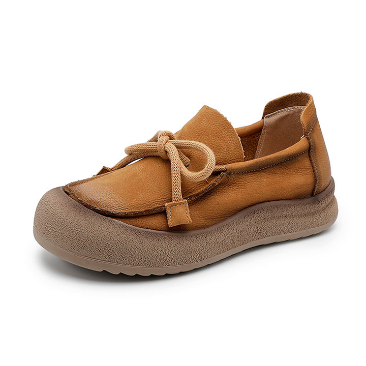 Mocassins décontractés à plateforme en cuir souple à enfiler pour femmes en jaune/beige/marron