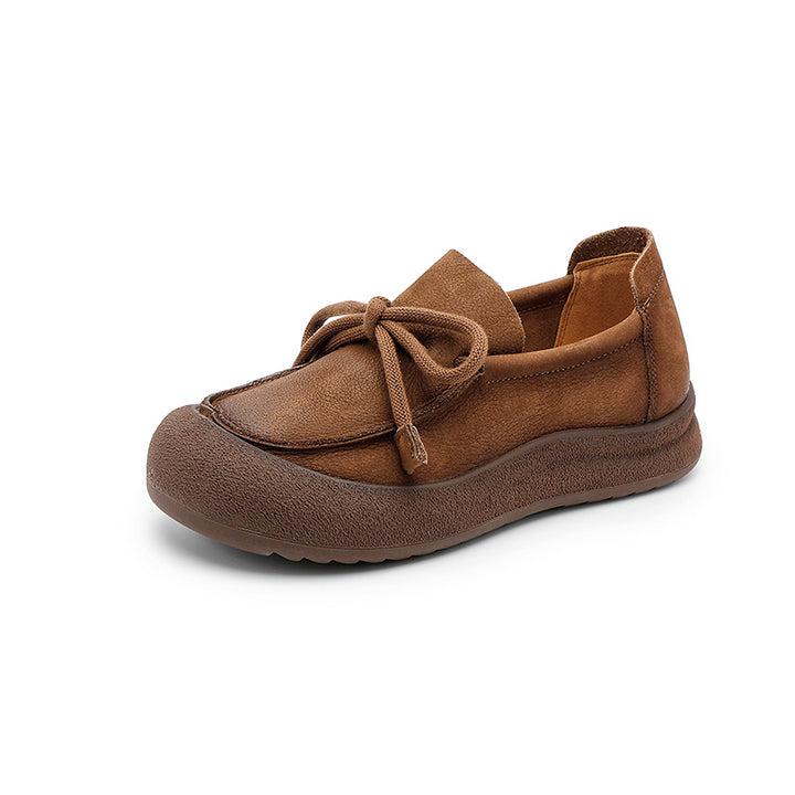 Mocassins décontractés à plateforme en cuir souple à enfiler pour femmes en jaune/beige/marron