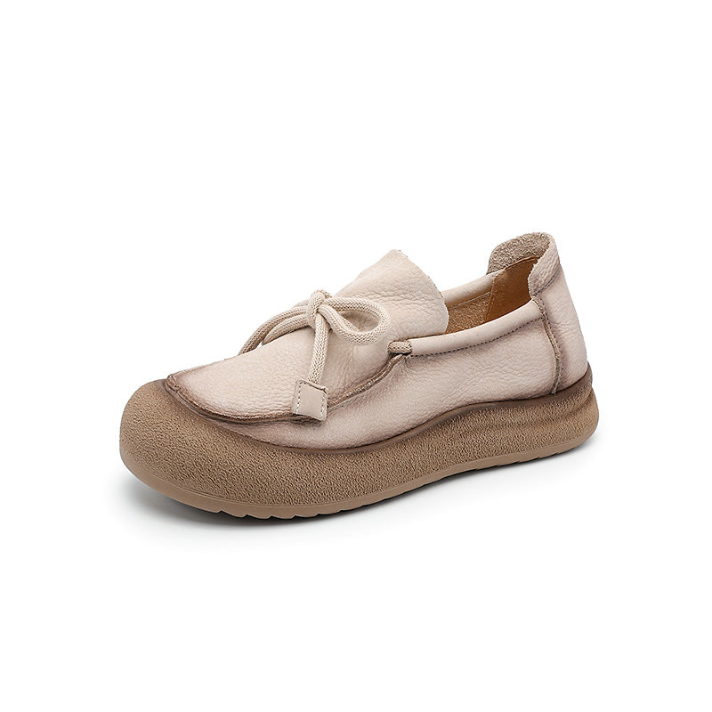 Mocassins décontractés à plateforme en cuir souple à enfiler pour femmes en jaune/beige/marron