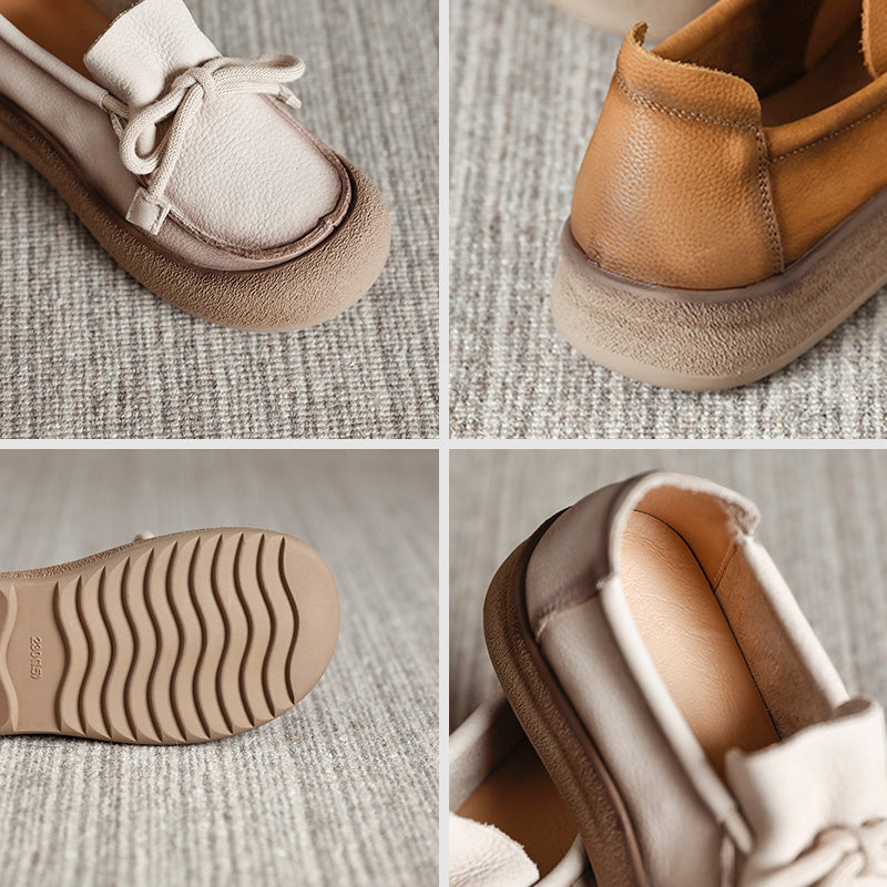 Mocassins décontractés à plateforme en cuir souple à enfiler pour femmes en jaune/beige/marron