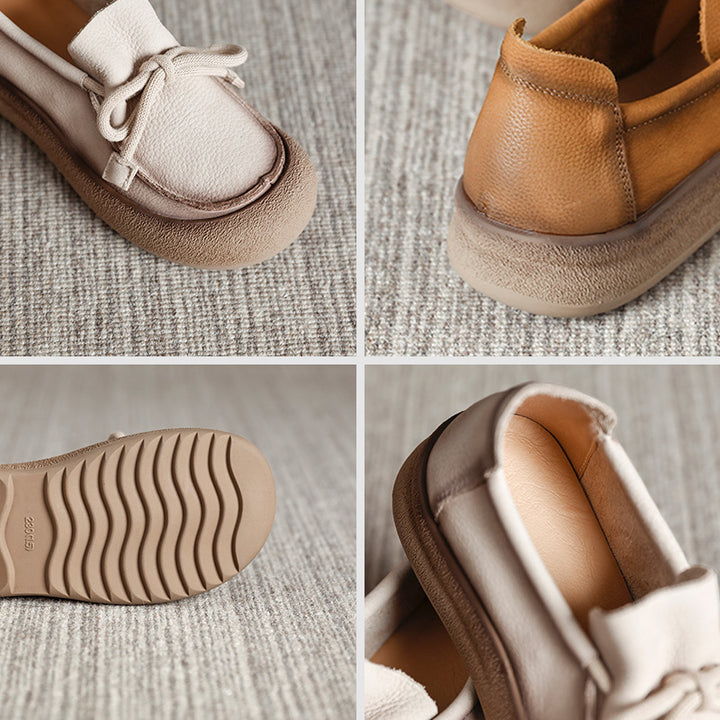 Mocassins décontractés à plateforme en cuir souple à enfiler pour femmes en jaune/beige/marron