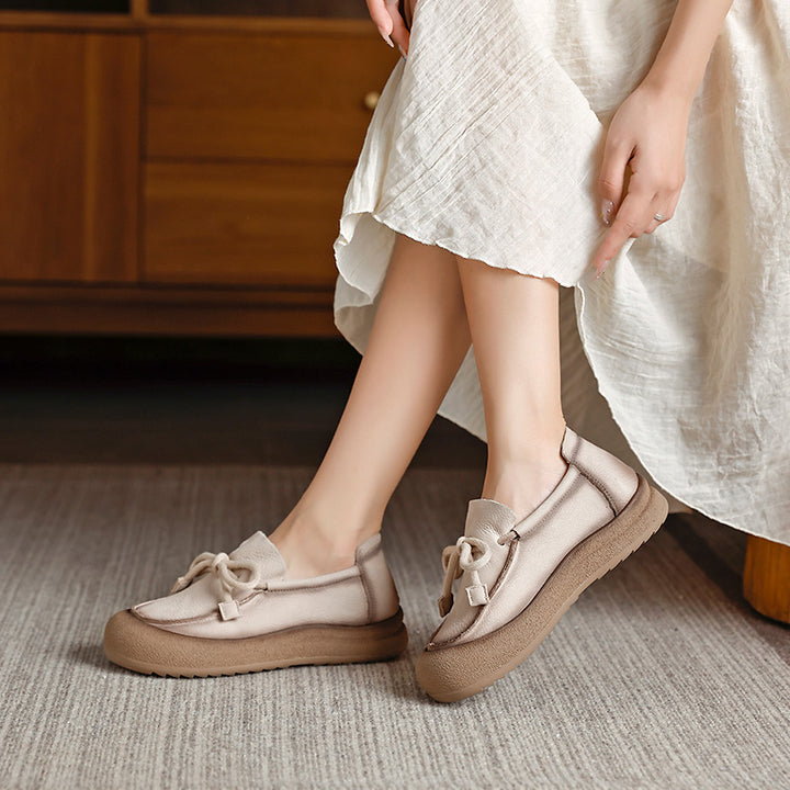 Mocassins décontractés à plateforme en cuir souple à enfiler pour femmes en jaune/beige/marron