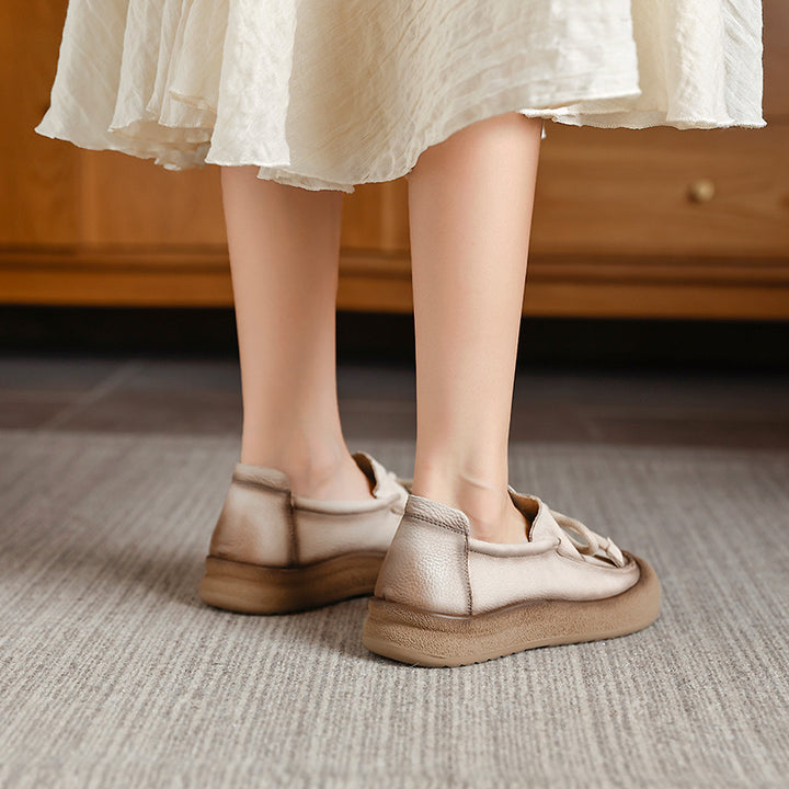 Mocassins décontractés à plateforme en cuir souple à enfiler pour femmes en jaune/beige/marron