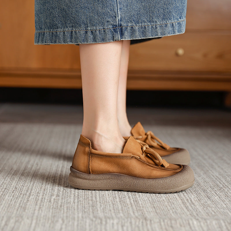 Mocassins décontractés à plateforme en cuir souple à enfiler pour femmes en jaune/beige/marron