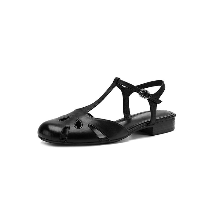 Sandales Mary Jane en cuir à bout fermé vintage avec découpes T-Strap en beige/noir/rouge vin