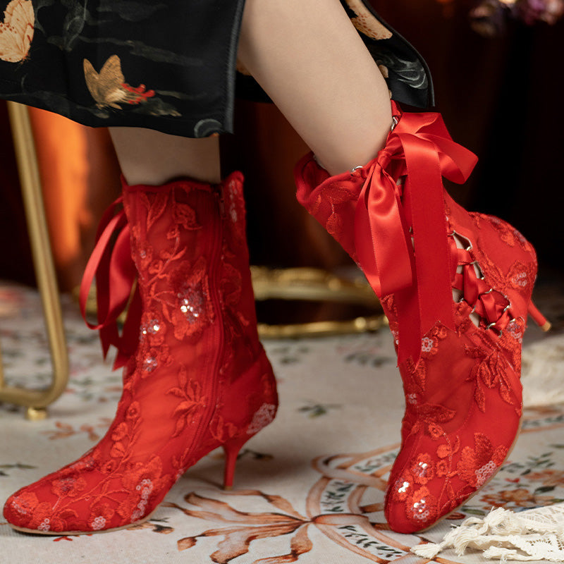 Bottes de mariée en dentelle victorienne faites à la main avec talon aiguille en dentelle édouardienne en 4 couleurs