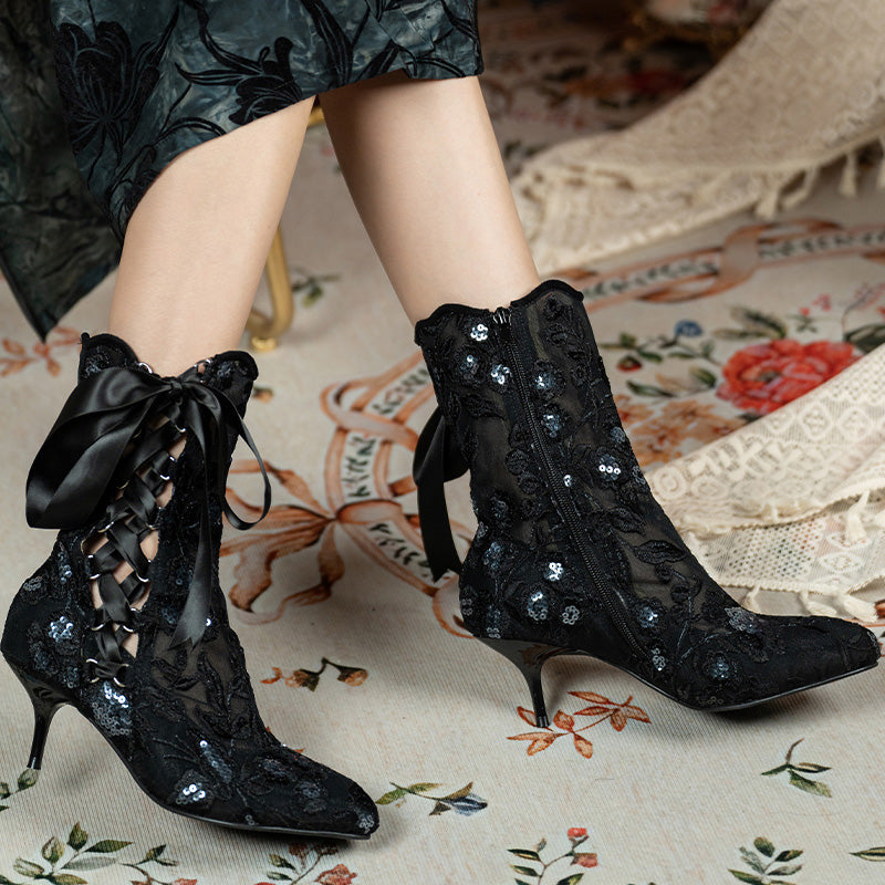 Bottes de mariée en dentelle victorienne faites à la main avec talon aiguille en dentelle édouardienne en 4 couleurs