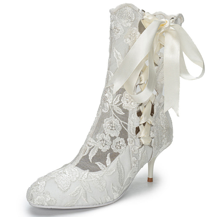 Bottes de mariée en dentelle victorienne faites à la main avec talon aiguille en dentelle édouardienne en 4 couleurs