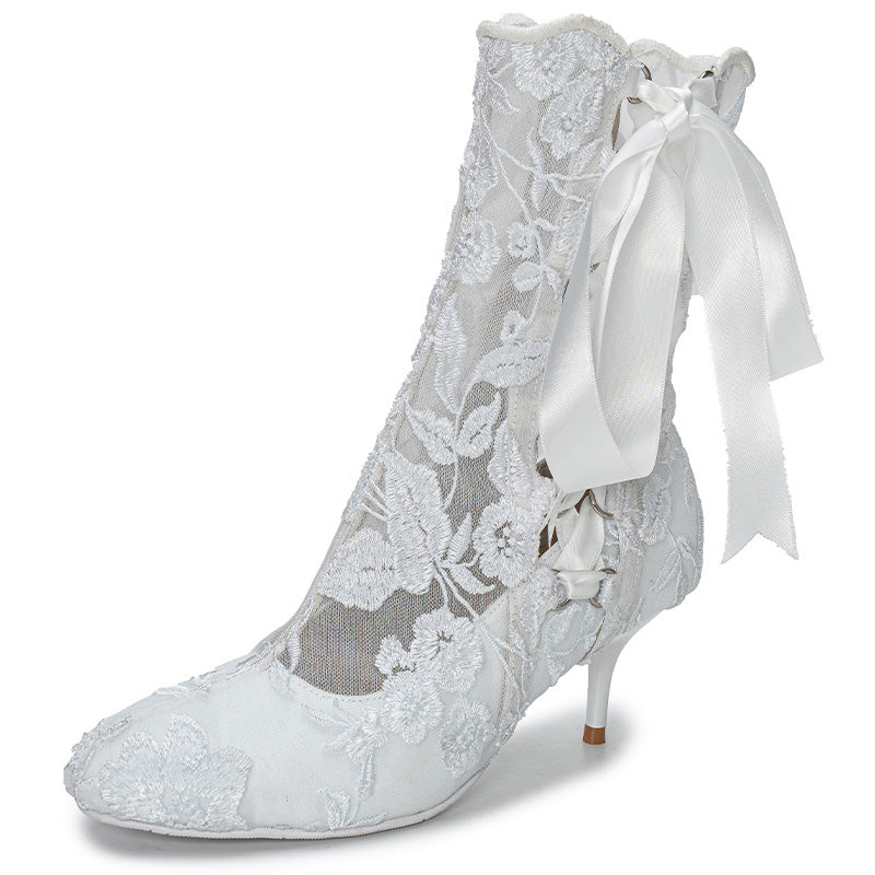 Bottes de mariée en dentelle victorienne faites à la main avec talon aiguille en dentelle édouardienne en 4 couleurs