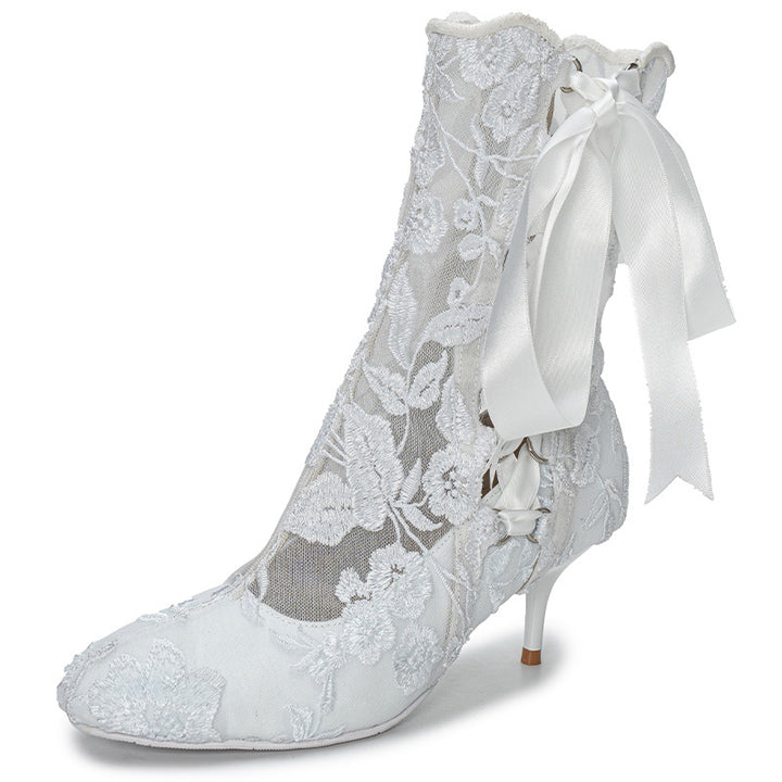 Bottes de mariée en dentelle victorienne faites à la main avec talon aiguille en dentelle édouardienne en 4 couleurs