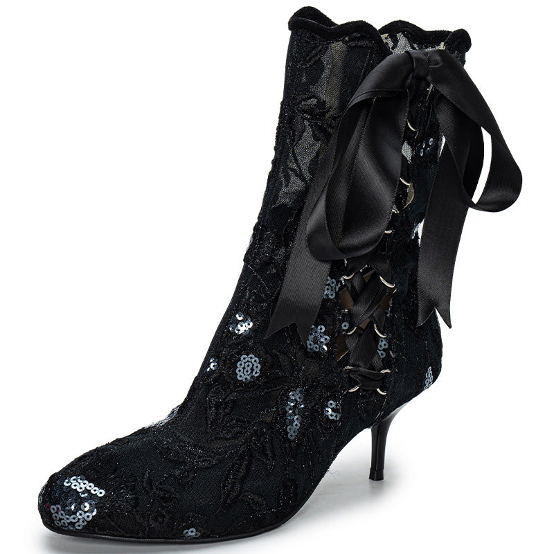 Bottes de mariée en dentelle victorienne faites à la main avec talon aiguille en dentelle édouardienne en 4 couleurs