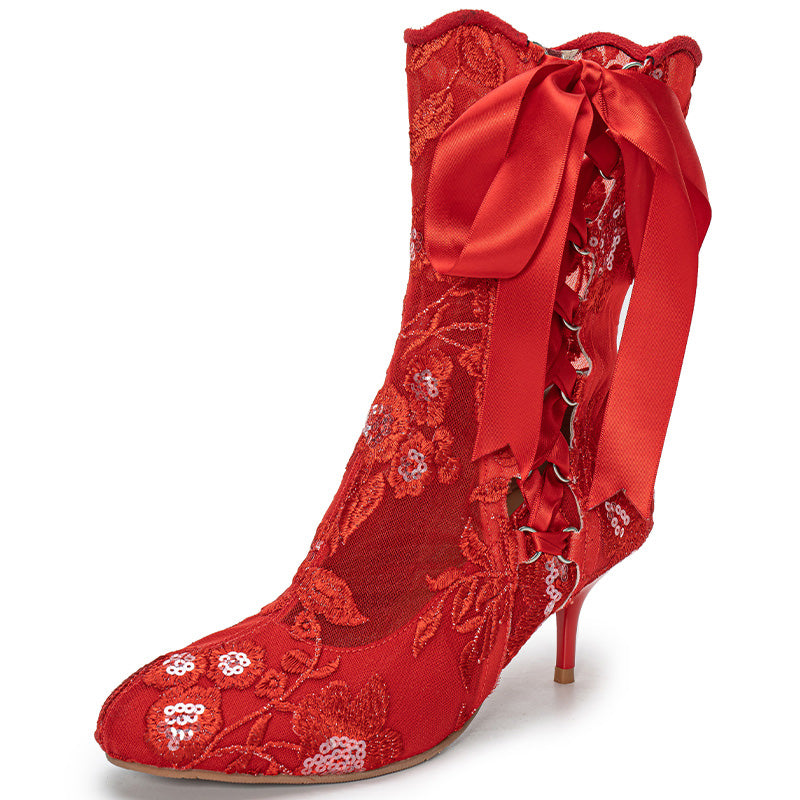 Bottes de mariée en dentelle victorienne faites à la main avec talon aiguille en dentelle édouardienne en 4 couleurs