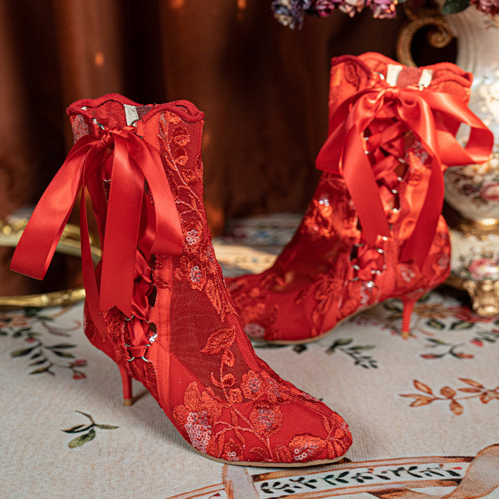 Bottes de mariée en dentelle victorienne faites à la main avec talon aiguille en dentelle édouardienne en 4 couleurs
