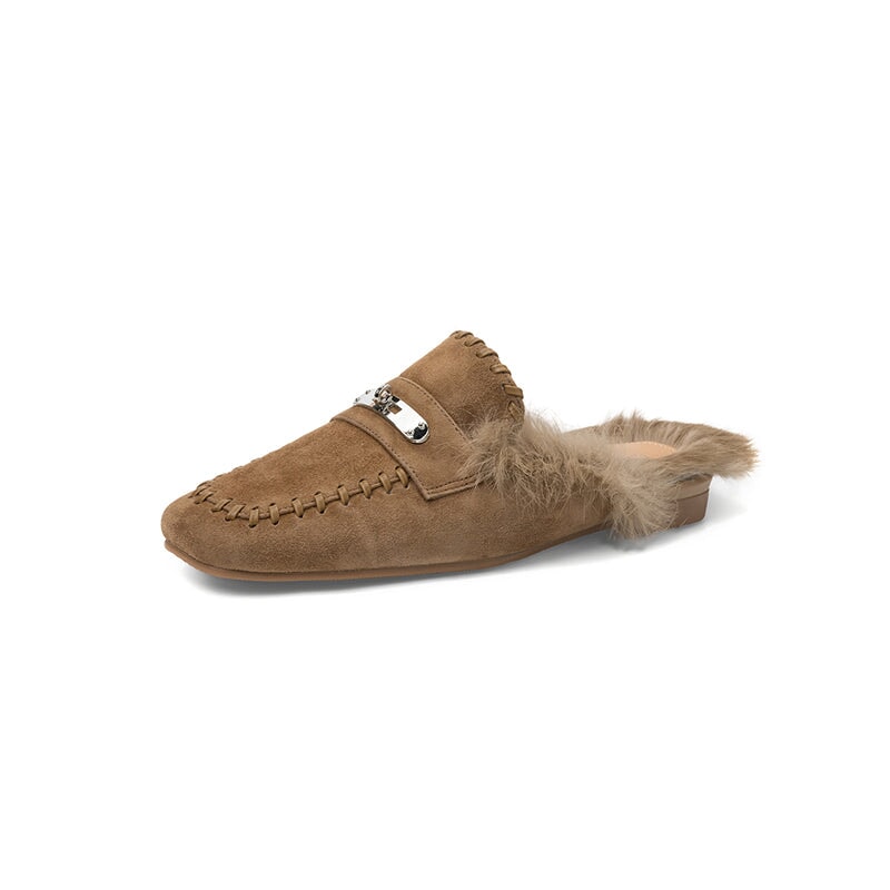 dwarves1002-1 Slippers 5 Apricot Rabbit Fur