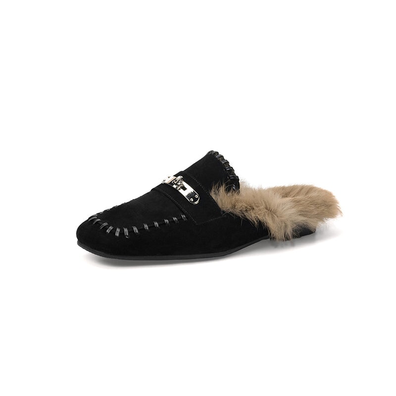 dwarves1002-2 Slippers 5 Black Rabbit Fur