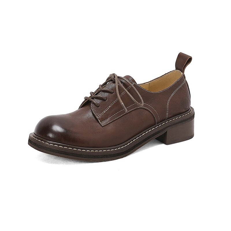 Round Toe Derby Shoes For Women Handmade Horse Leather in Brown/Black 5 / Brown