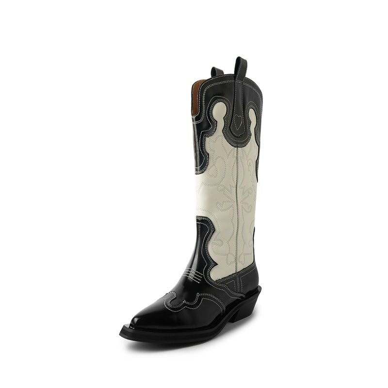 dwarves1402-51 Boots 5 Black-White Tall Leather Lined