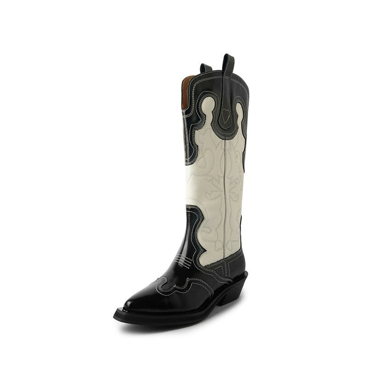 dwarves1402-51 Boots 5 Black-White Tall Leather Lined