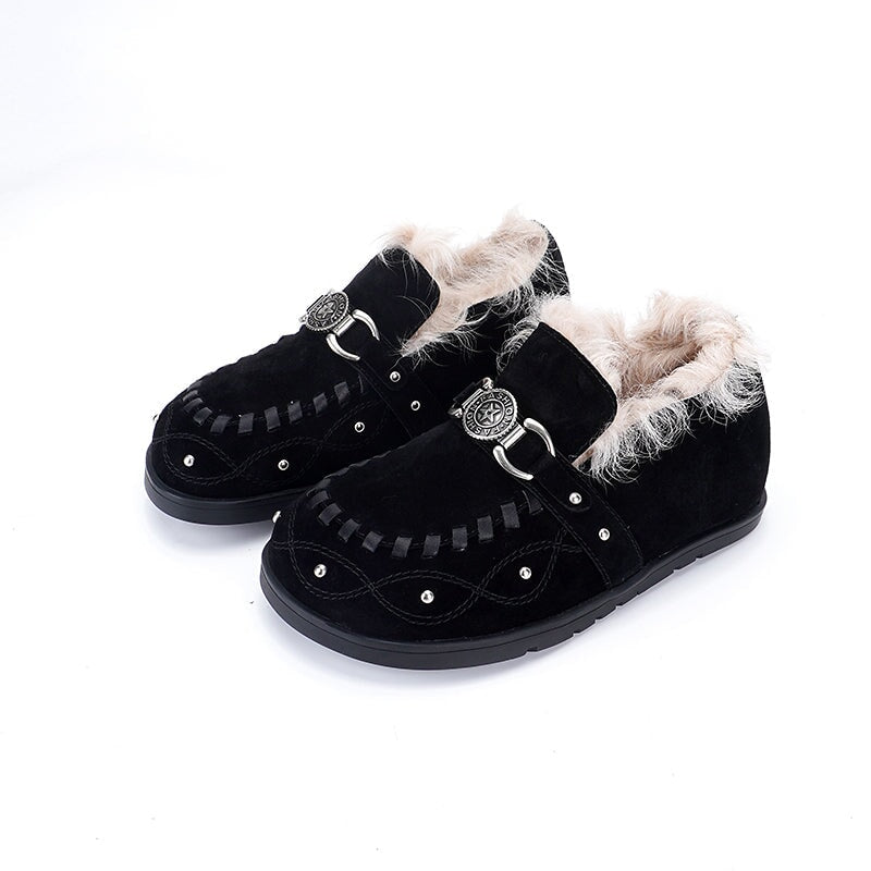 dwarves1595-3 Loafers 5 Black Curly Wool