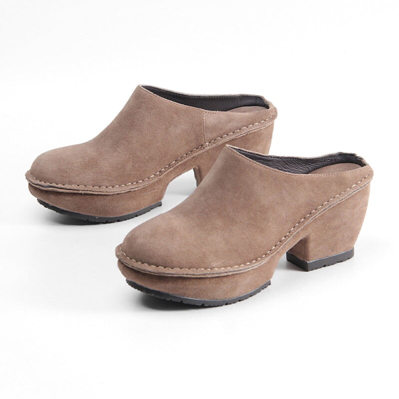 dwarves2547-4 Platforms 5.5 Khaki Gray Nubuck Cow Leather