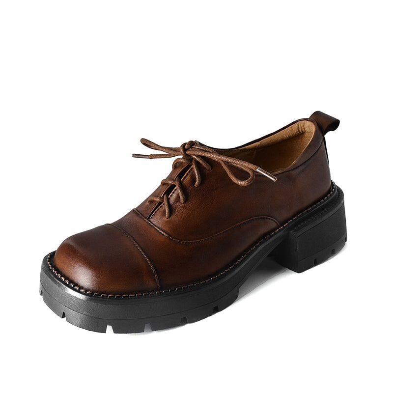 Handmade Genuine Leather 40mm Platform Cap Toe Oxford Shoes in Brown/Black/Coffee 6.5 / Coffee