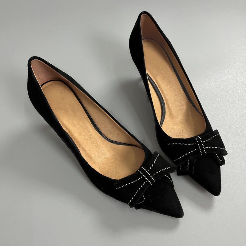 dwarves2850-22 pumps Suede Black with Bow 5.5