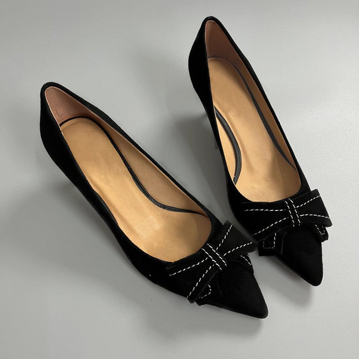 dwarves2850-22 pumps Suede Black with Bow 5.5