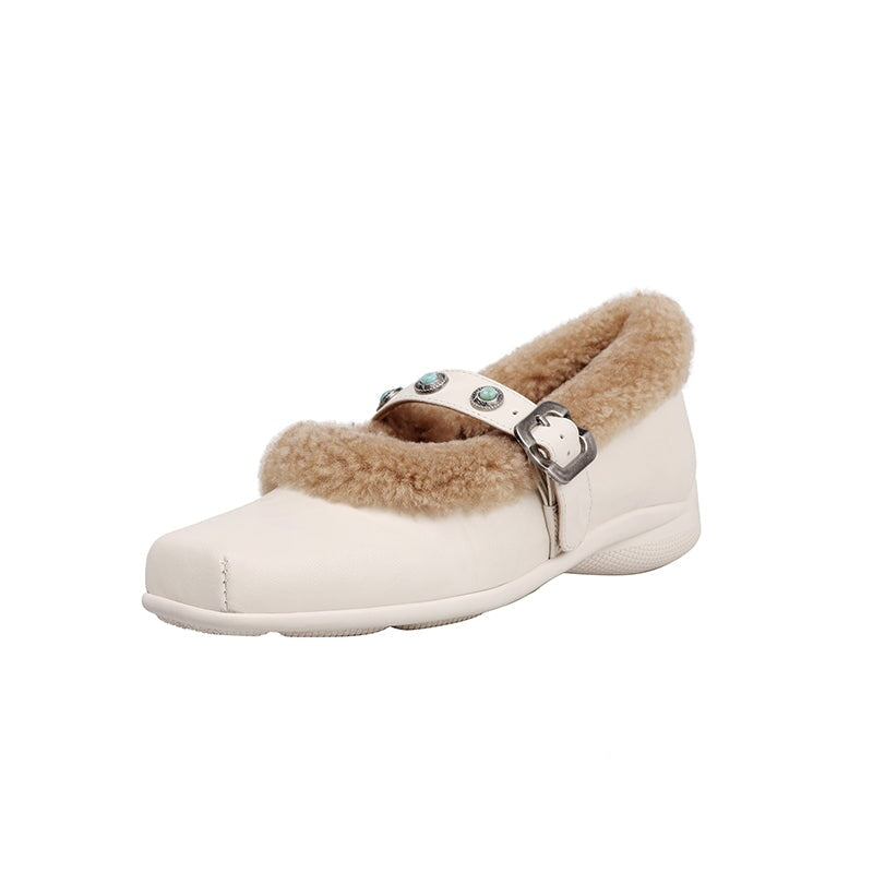 dwarves3195-1 Mary Jane 5 Beige Short Plush