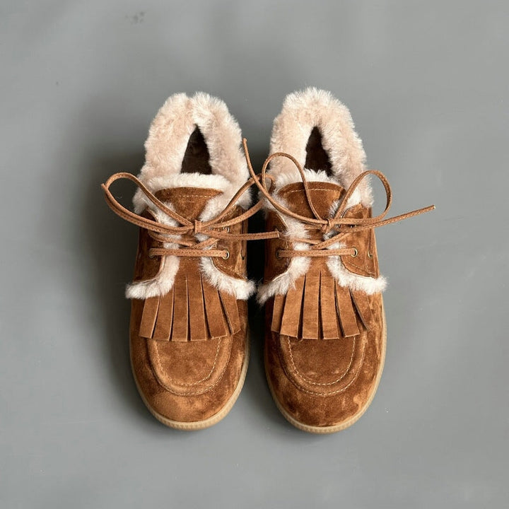 dwarves746-1 Oxfords &amp; Tie 5.5 Brown Fleece Lined