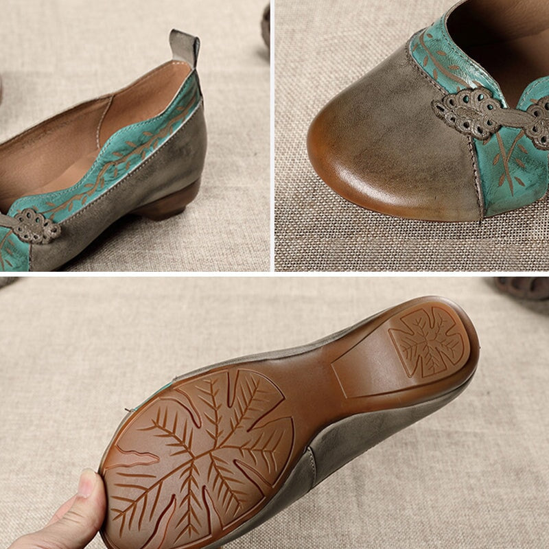 Handmade Leather Low Heel Round Toe Loafers Color Blocking in Gray â Dwarves Shoes