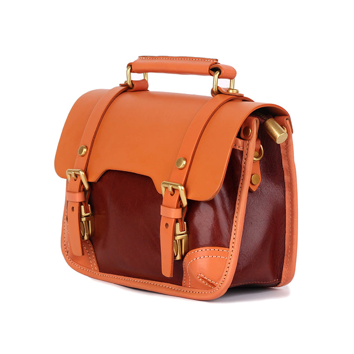 Sac Cambridge à Blocs de Couleurs, Sac à Main Classique en Cuir Plein Grain en Jaune/Vert/Marron